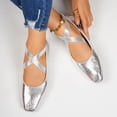 thumbnail image 3 of Women's Fashion Square Toe Slip On Ballet Flat Shoes Comfortable Leather Mary Jane Shoes with Ankle Strap Silver Size 9.5, 3 of 7