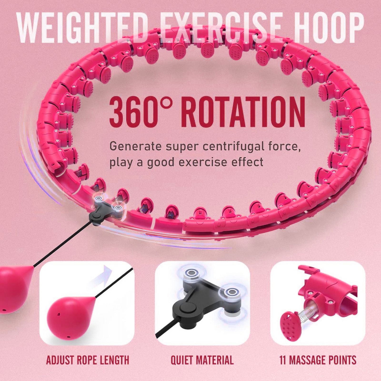 Arsvita Quiet Weighted Hula Hoops Detachable Hoops, Smart Noiseless Infinity Hula for Women, 2 in 1 Waist and Abdominal Workout Equipment at Home, 46 inch 24 Knots