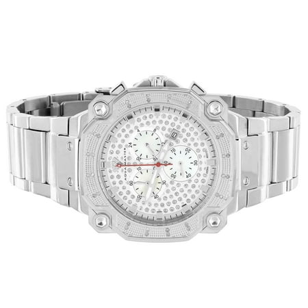 Mother Of Pearl Silver Wrist Watch - Aqua Master Watch Stainless Steel Silver Finish Mother Of Pearl Dial 0.32CT Real DiamondClassy New On Sale