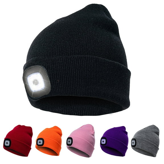 Unisex LED Lighted Beanie Hat Winter Knitted Night Lighted Hat