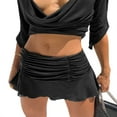 thumbnail image 2 of Women Ruched Ruffle Mini Skirt Harajuku Pleated Lace Athletic A-Line Tennis Skort E-Girl Streetwear Black L, 2 of 6