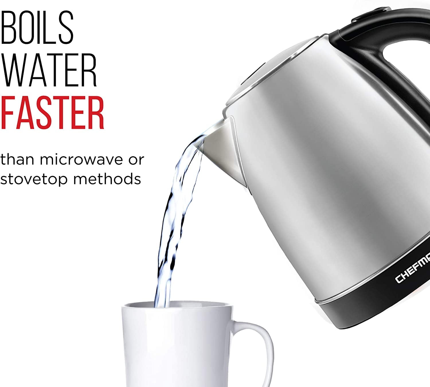 Chefman Rapid Boil 1.7L Electric Kettle w/ Swivel Base, Auto Shut Off - Stainless Steel
