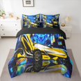 thumbnail image 2 of jejeloiu Speed Racing Car 7pcs Bedding Comforter Set,Extreme Sport Lovers Queen Bedding Sets,Yellow Blue Queen Sheet Sets For Boys Kids,Breathable Home Decor Reversible, 2 of 8