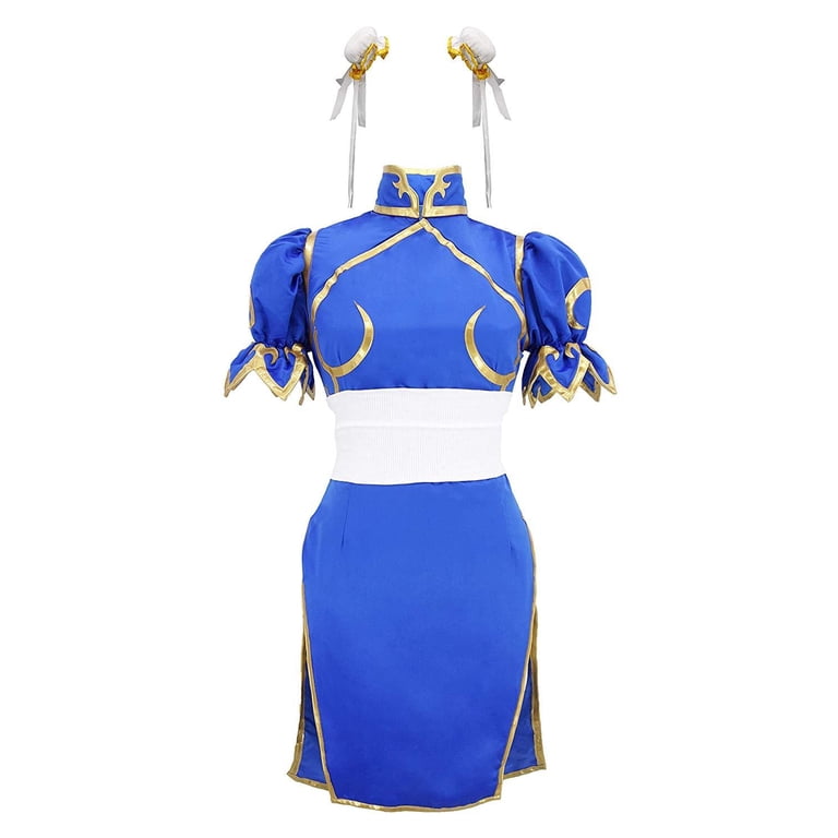 chun li blue dress Cosplay Life Chun-Li Cosplay Costume straight leg pull on pants