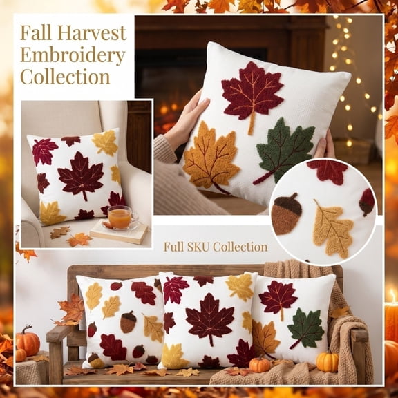 Throw Pillow Covers 18x18 Inch, Decorative Square Pillowcases, Farmhouse Holiday Cushion Covers for Couch Sofa Living Room Bedroom Outdoor Home Decor