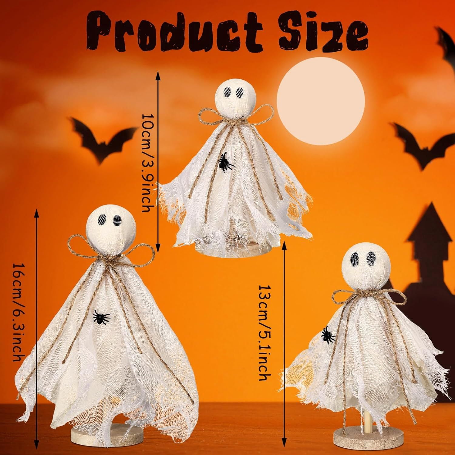3 Pcs Halloween Decorations Indoor Primitive Halloween Ghost on Wooden Stand Spooky Ghost Tiered Tray Decor Rustic Table Centerpiece for Home Office Mantel Shelf Party Supplies(Beige)