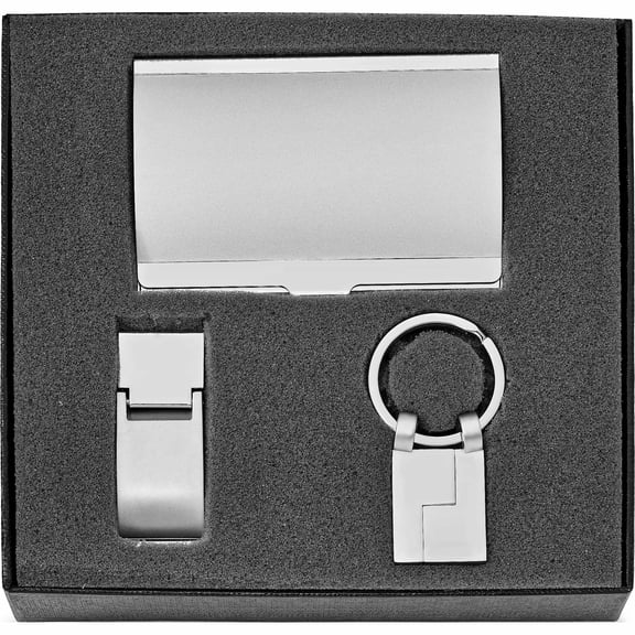 Fashion Silver-Tone Money Clip, Card Case, & Key Ring Set (6.25 X 6) Made In China -Jewelry By Sweet Pea