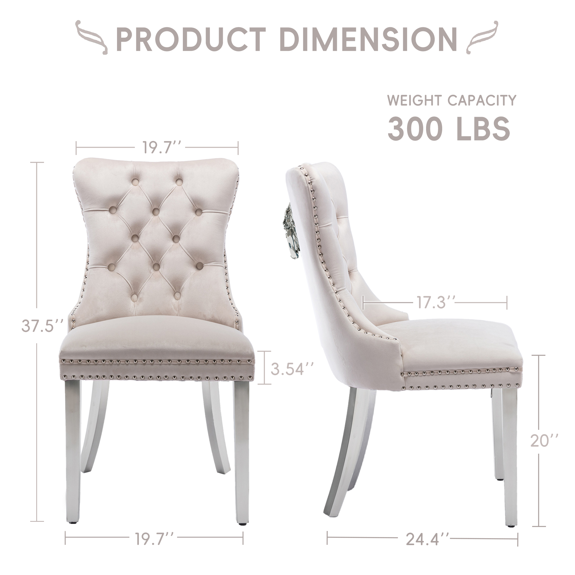 DONICK Velvet Upholstered Dining Chairs , Kitchen & Dining Room Chairs, Nailheads Tufted, Soft, Solid Wood Frame (Beige Silver, Set of 2)