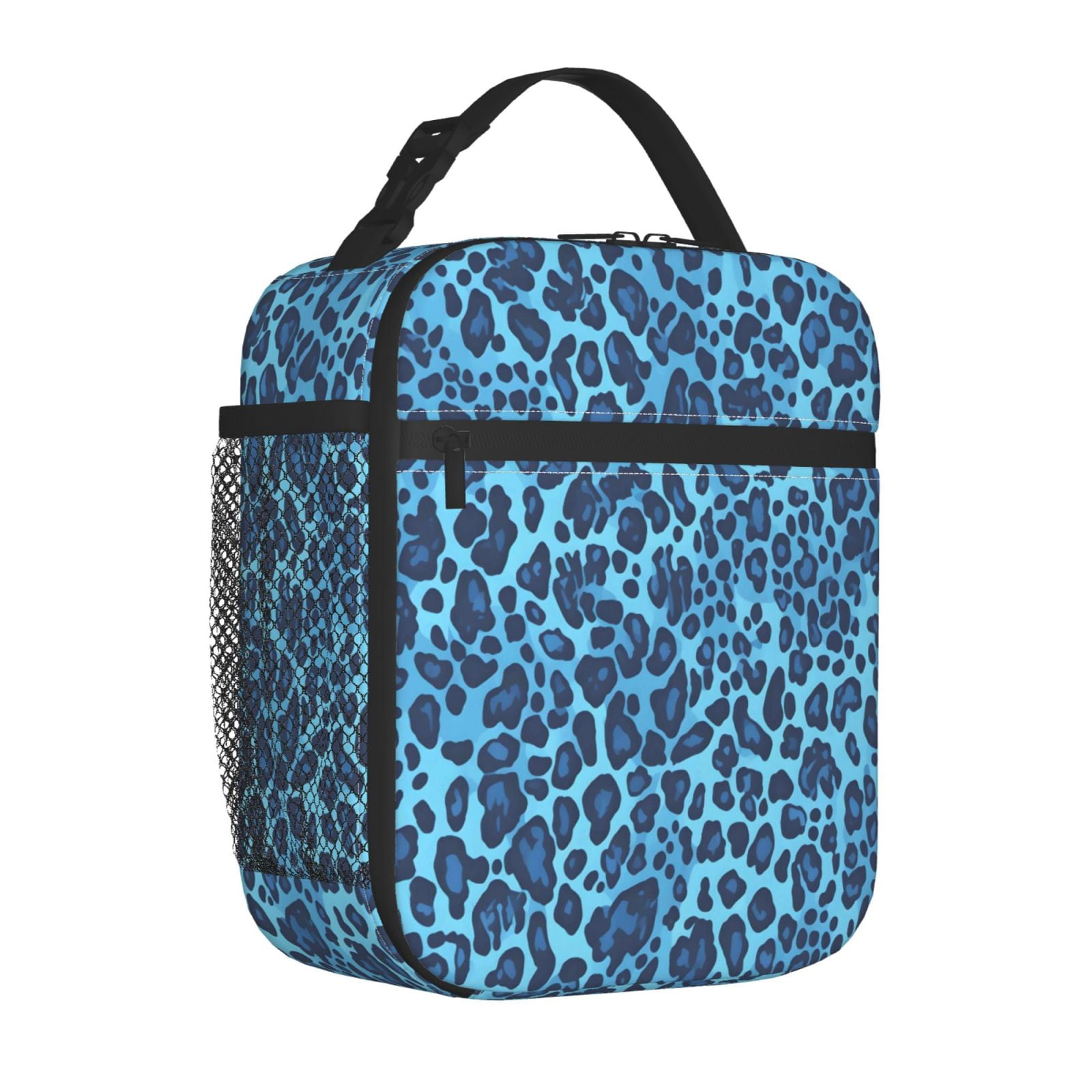 Lunch Bag For Women Men Insulated Portable Lunch Box Bento Box Office Picnic Travel Cooler Bag Leopard Print Pattern Blue And Black_2