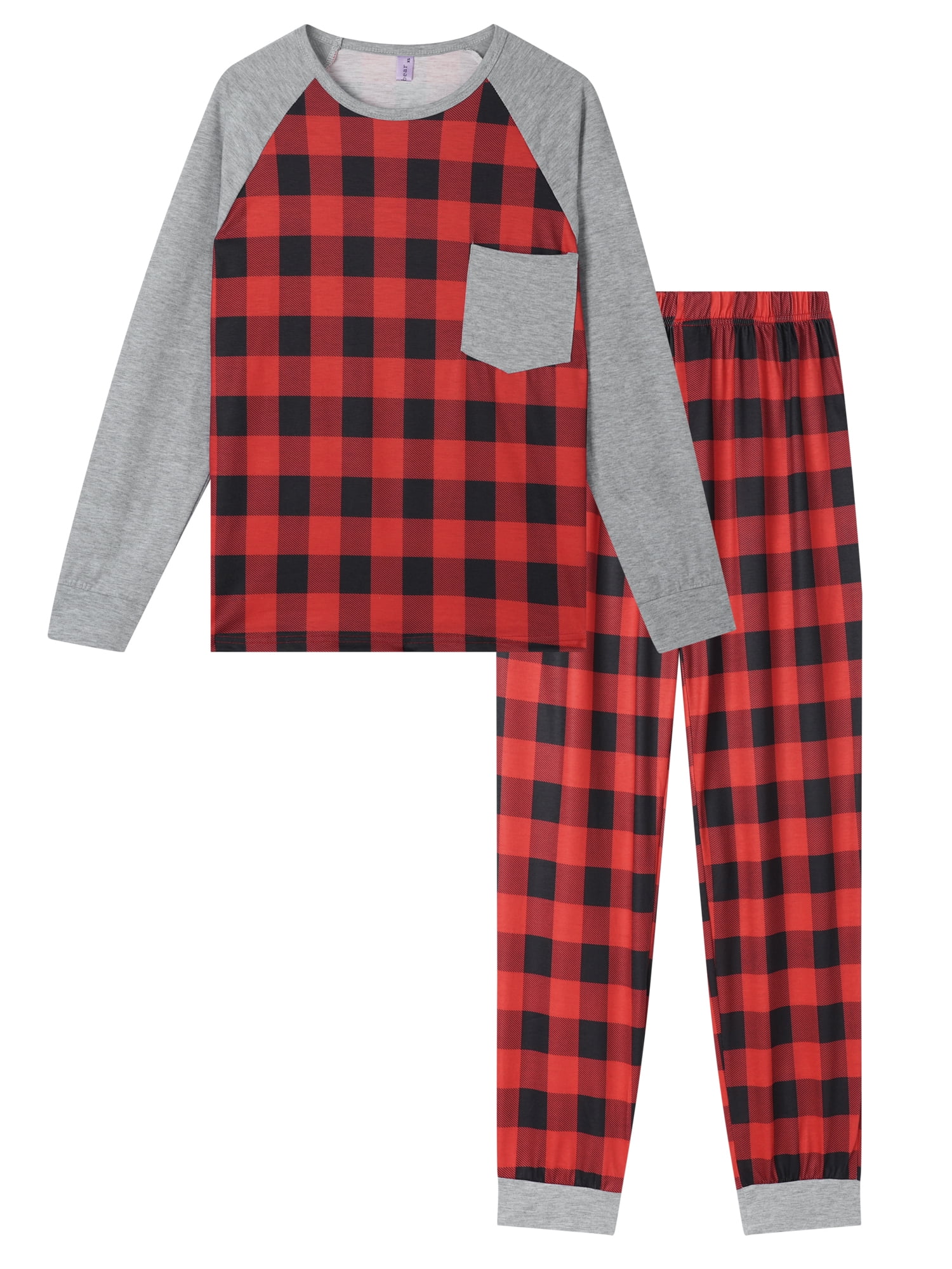 DARING DIVA Pajamas Christmas Plaid Long Sleeve Tee with Pants Family Pajama Sets 2XL Men Red