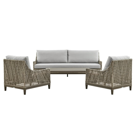 Grenada Wicker and Aluminum Outdoor Sofa in Brown with Gray Cushions