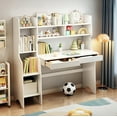 thumbnail image 3 of WILK Solid Wood Kids Study Desk  Drafting Table Student's Computer Station and Writing Desk with Multiple Bookshelf, Drawer and Large Desktop (White), 3 of 7
