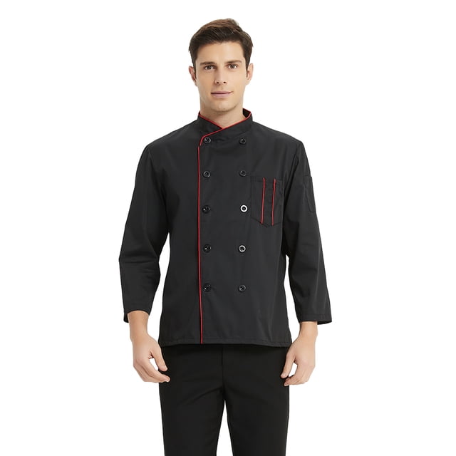 TopTie Unisex Classic Long Sleeve Button Chef Coat-Black2-2XL
