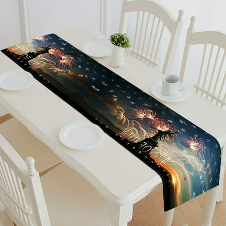 

ABPHQTO Statue Of Liberty On The Flag Usa Sunrise And Fireworks Table Runner Placemat Tablecloth For Home Decor 14x72 Inch