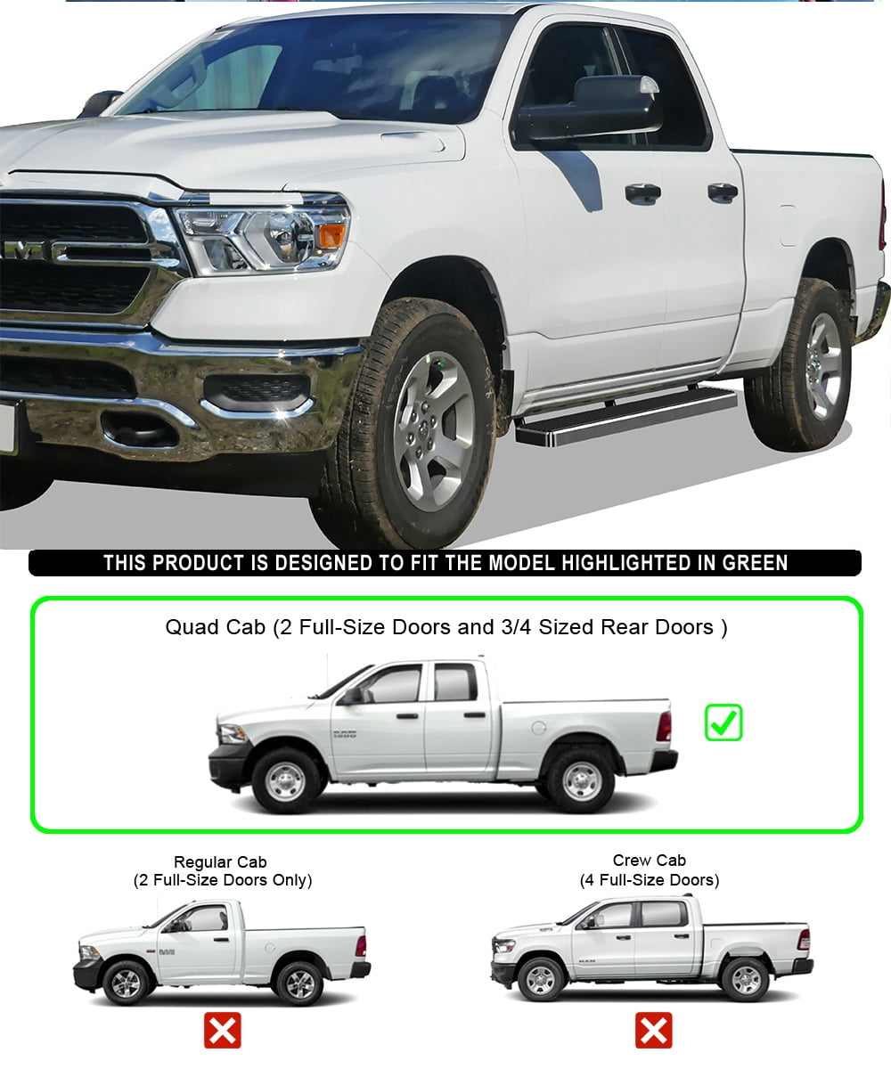 APS Running Boards 5 inches Compatible with Ram 1500 2019-2025 Quad Cab for New Body Style Only (Exclude 19-24 Ram 1500 Classic) Stainless Steel (Nerf Bars Side Steps Side Bars)