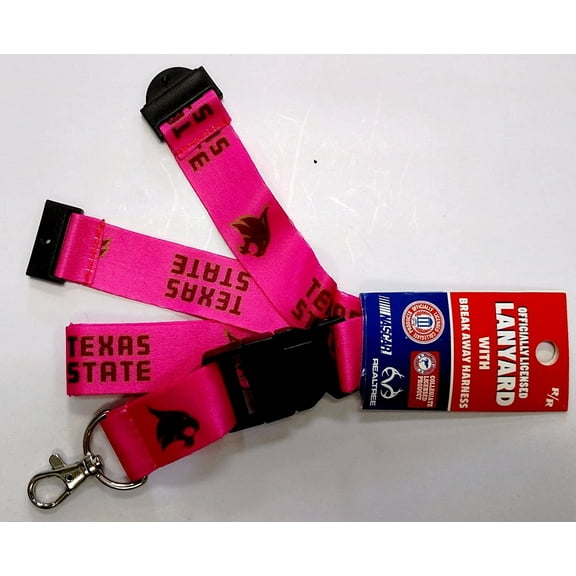 Texas State University Bobcats Pink Lanyard Keychain Double Sided Breakaway Safety Design Adult 18 Inch