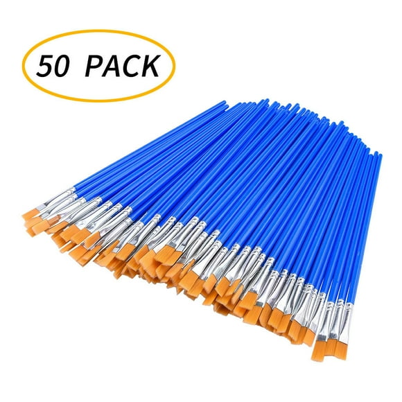 Dvkptbk 50 Pcs Flat Paint Brushes, Small Brush Bulk for Detail Painting Nylon Hair Artist Acrylic Paint Brushes for Classroom Crafts Paint Brushes for Watercolor Canvas Face Painting on Clearance