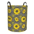 thumbnail image 2 of Daiia Sunflowers On Black And White Stripes Round Laundry Basket with Handles Thickened Waterproof Circular hamper,Dirty Clothes Storage Basket for Bedroom,Bathroom,College Dorm-Small, 2 of 8