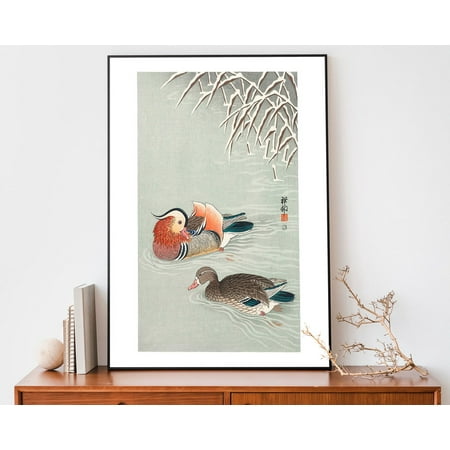 Mandarin Ducks Vintage Illustration By Ohara Koson, Japanese Poster, Japandi Decor, Zen Wall Art, Wall Art, Modern Wall Decor, 8x12 UNFRAMED
