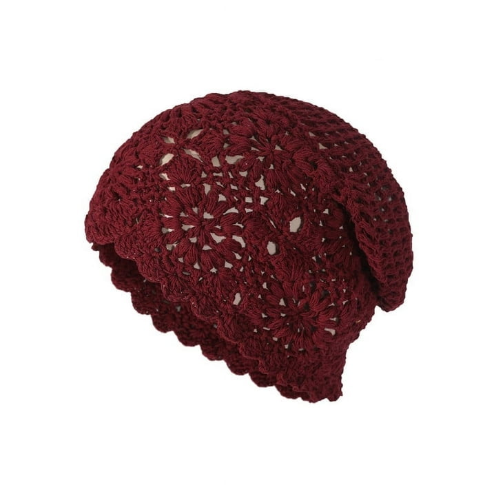 Women Cotton Slouchy Crochet Beret Handmade Cutout Floral  display picture 2