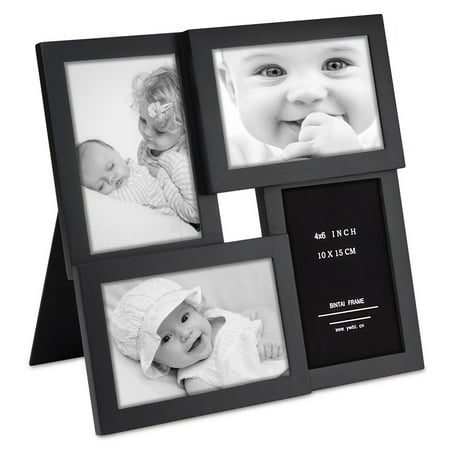 Photo Frames For Collages DL furniture - Photo Frame 11x11 Square Black PVC Picture Frame Selfie Gallery Collage Wall Hanging For 6x4 Photo - 4 Photo Sockets - Wall Mounting Design & Flat Support Flame ()