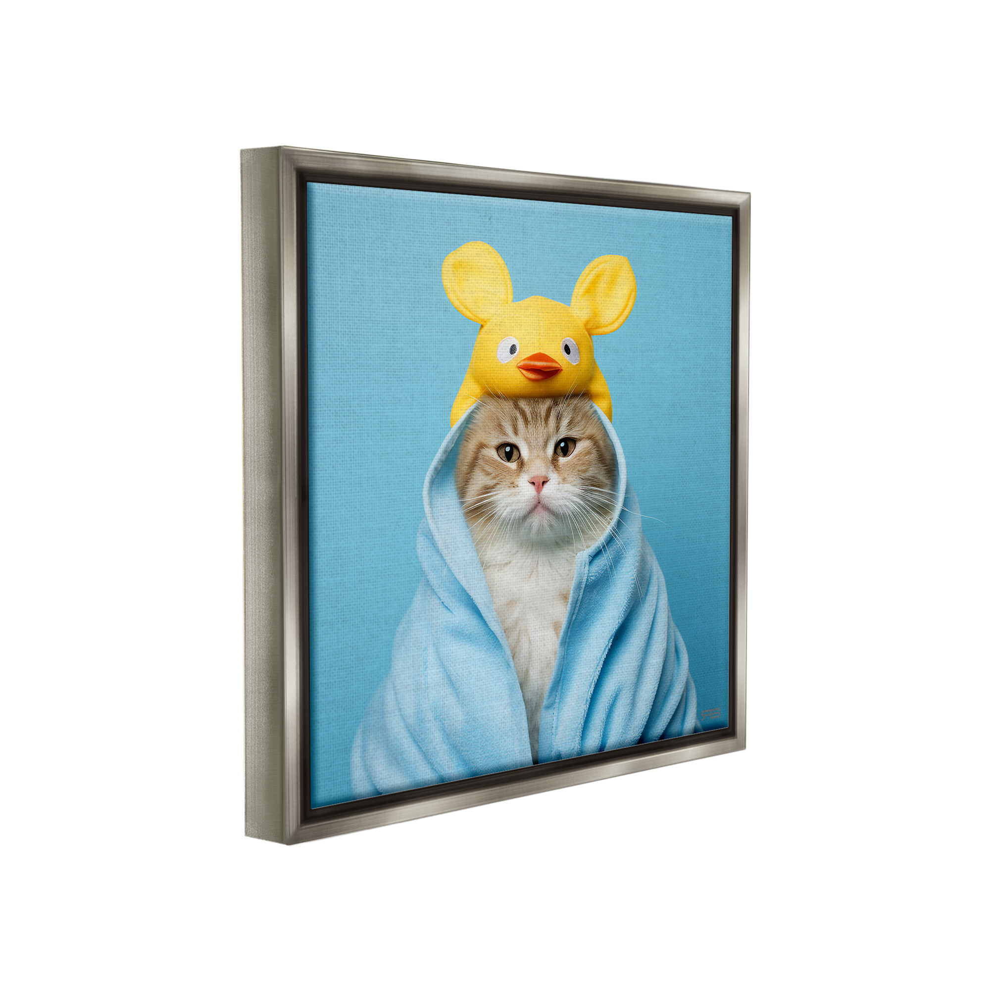 Stupell Industries Cat in Cozy Bathrobe Animals & Insects Painting Gray Floater Framed Canvas Art Print Wall Art, 18 x 18