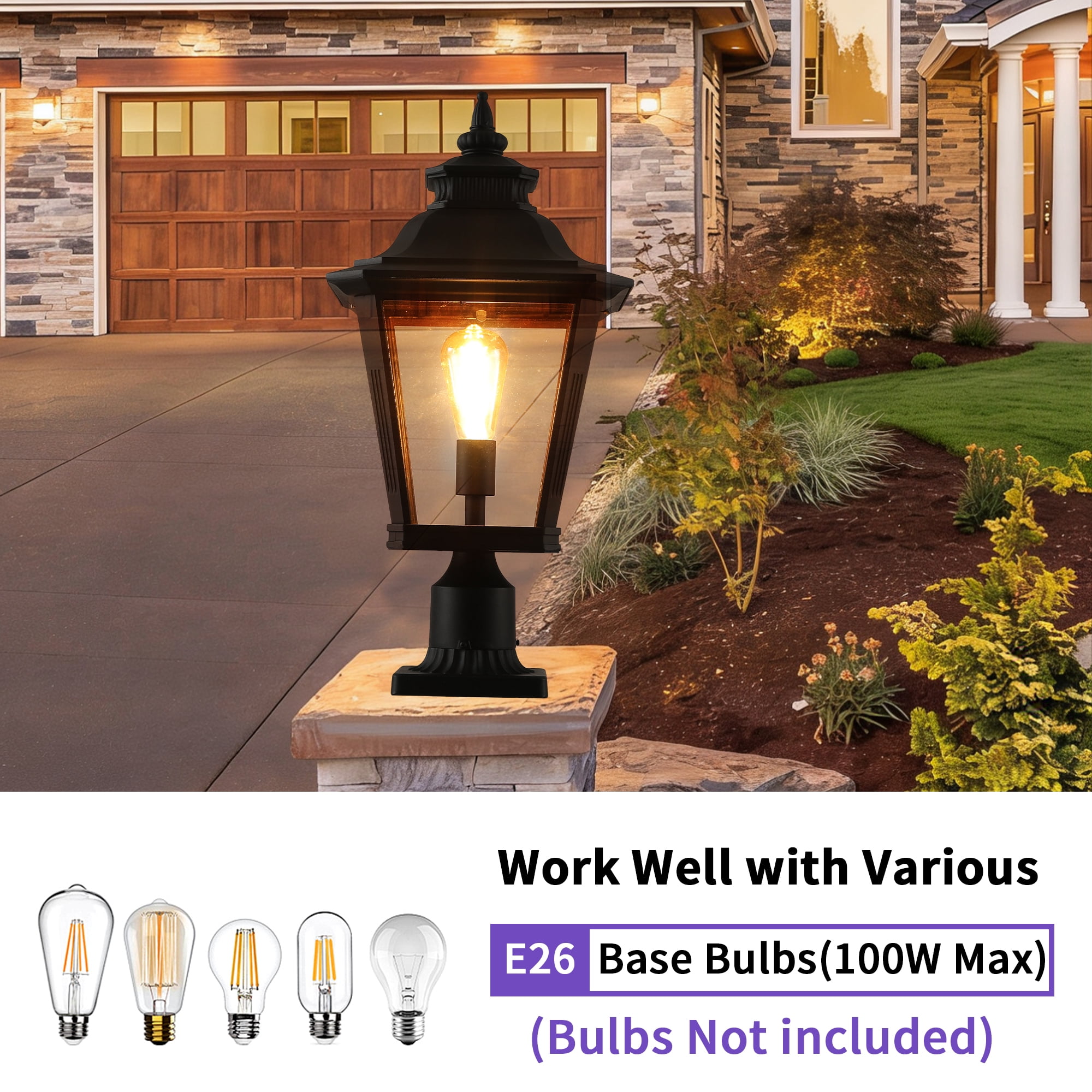 GCGAFUL 2 Pack Outdoor Post Light, 21 in Waterproof Lamp Post Light Fixtures with Pier Mount Base for Garden, Patio, Fence (Bulb Not Included)