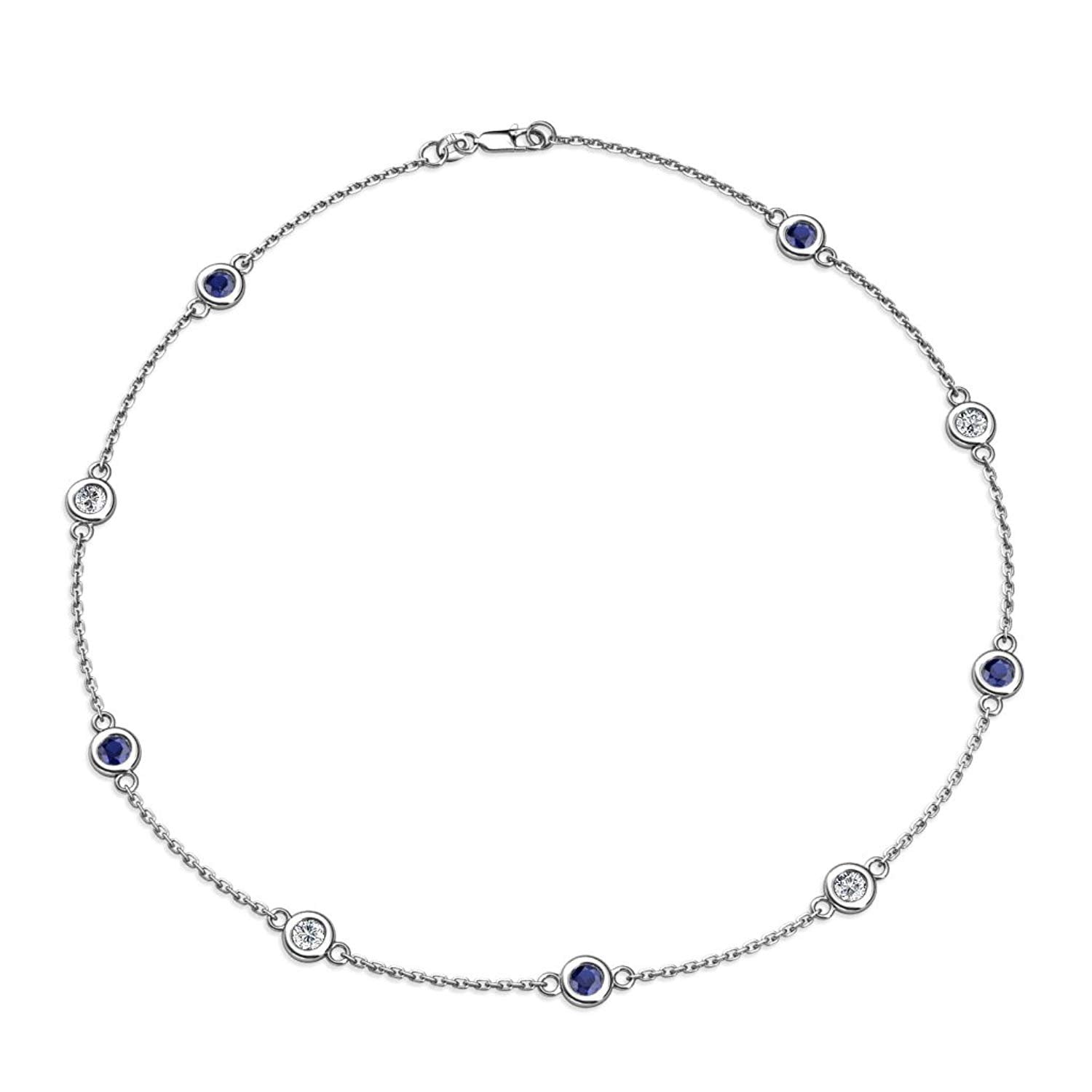 Blue Sapphire and Diamond (SI2-I1, G-H) 9 Station Necklace 2.31 cttw in 14K White Gold by TriJewels