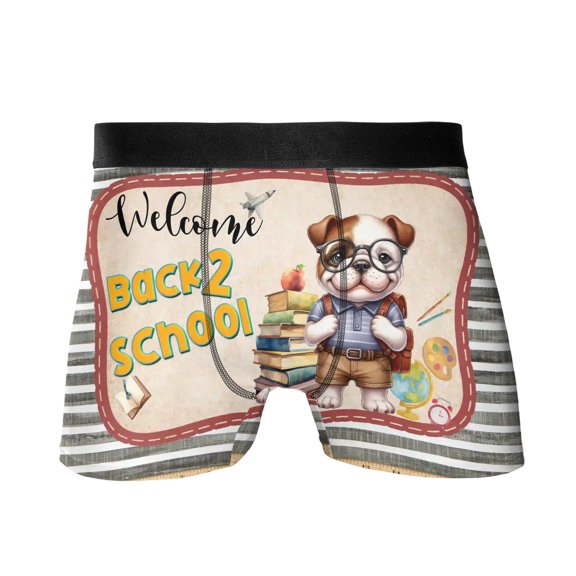 Welcome Bulldog Back to School Vintage Retro All Over Print Boxer Briefs Underwear for Men Dad Dog Lover Gifts Idea - 02012