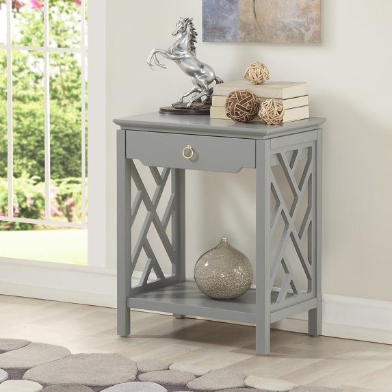Comfort Pointe Thomas Chippendale-Style Nightstand in Gray