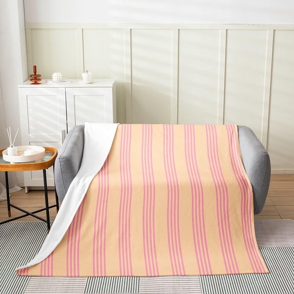 Pink Striped Throw Blanket for Couch Sofa Bed Lightweight Soft Warm Fleece Blanket