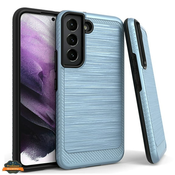 Xpression Case for Samsung Galaxy S22 Ultra Armor Brushed Texture Rugged Carbon Fiber Design Shockproof Dual Layers Hard PC TPU Protective Phone Cover [Blue]
