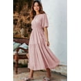 thumbnail image 3 of Women's Pink Puff Sleeve Pleated High Waist Flowy Long Dress - Perfect for Summer Occasions - [ZhiHiMeRi] | (US 12-14)L, 3 of 12