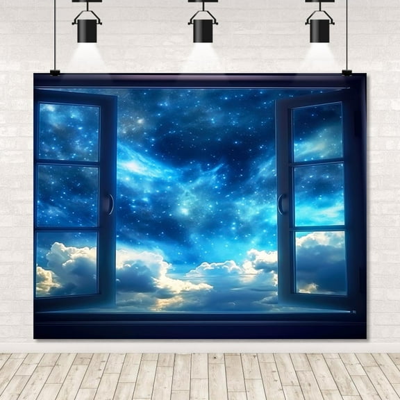 Wonderland Starry Sky Scenery Backdrop Dark Blue Night Sky Galaxy Star Clouds Window for Decoration Indoor Outdoor Room Wall Decoration Background Banner Portrait Photography Props 7x5FT