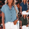 thumbnail image 3 of WTXUE Button-Up Shirts Short Sleeve, Notch Neck Shirts for Women Summer Solid Pocket Lapel Wash Denim Shirt Cotton Workwear for Women Blue XXL, 3 of 7