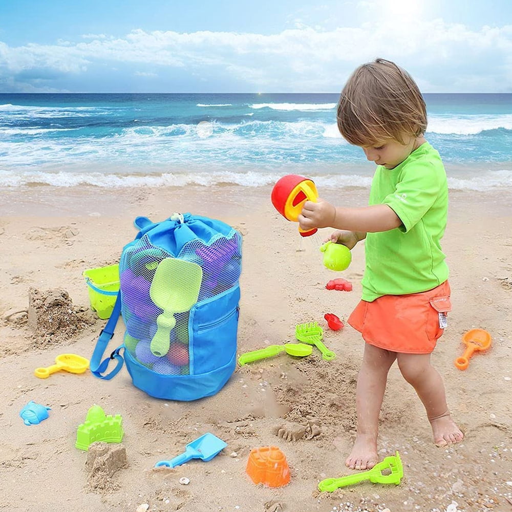 Mesh Beach Bag Large Tote Sand Beach Toy Bag Durable Backpack Swim and Pool Kids Toys Balls Drawstring Storage Bags Toys Not Included