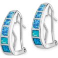 thumbnail image 2 of Sterling Silver Blue Inlay Created Opal Squares Hoop Earrings (19 X 15) Made In China qe9409, 2 of 5