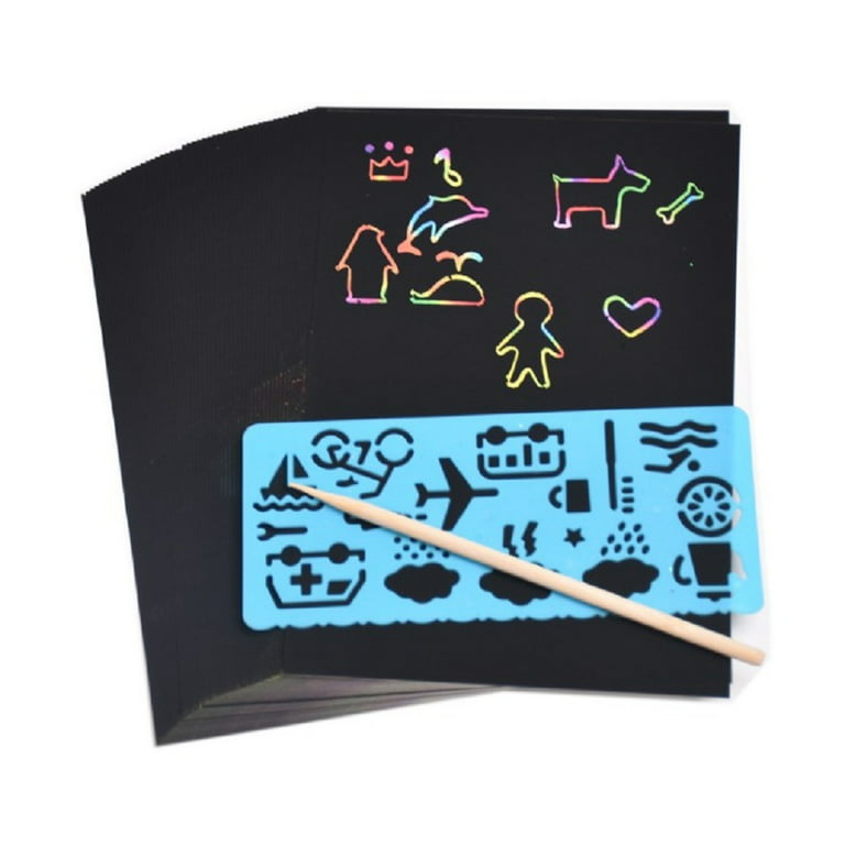 Mocoosy 60Pcs Scratch Art Paper for Kids, Rainbow Magic Scratch Off Paper  Art Craft Kit Black Scratch Sheets with 4 Stencils 5 Wooden Stylus for