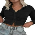 thumbnail image 1 of MesaSe Blouse Ajustée pour Femmes Couleur Unie Col Rabattu Manches Longues Crop Tops, 1 of 3