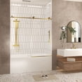 thumbnail image 2 of Frameless shower door 56-60 "W x 60" H, 1/4 "(6 mm) Clear Tempered Glass, Explosion Proof Film, Stainless Steel Handle,Brushed Gold, 2 of 5
