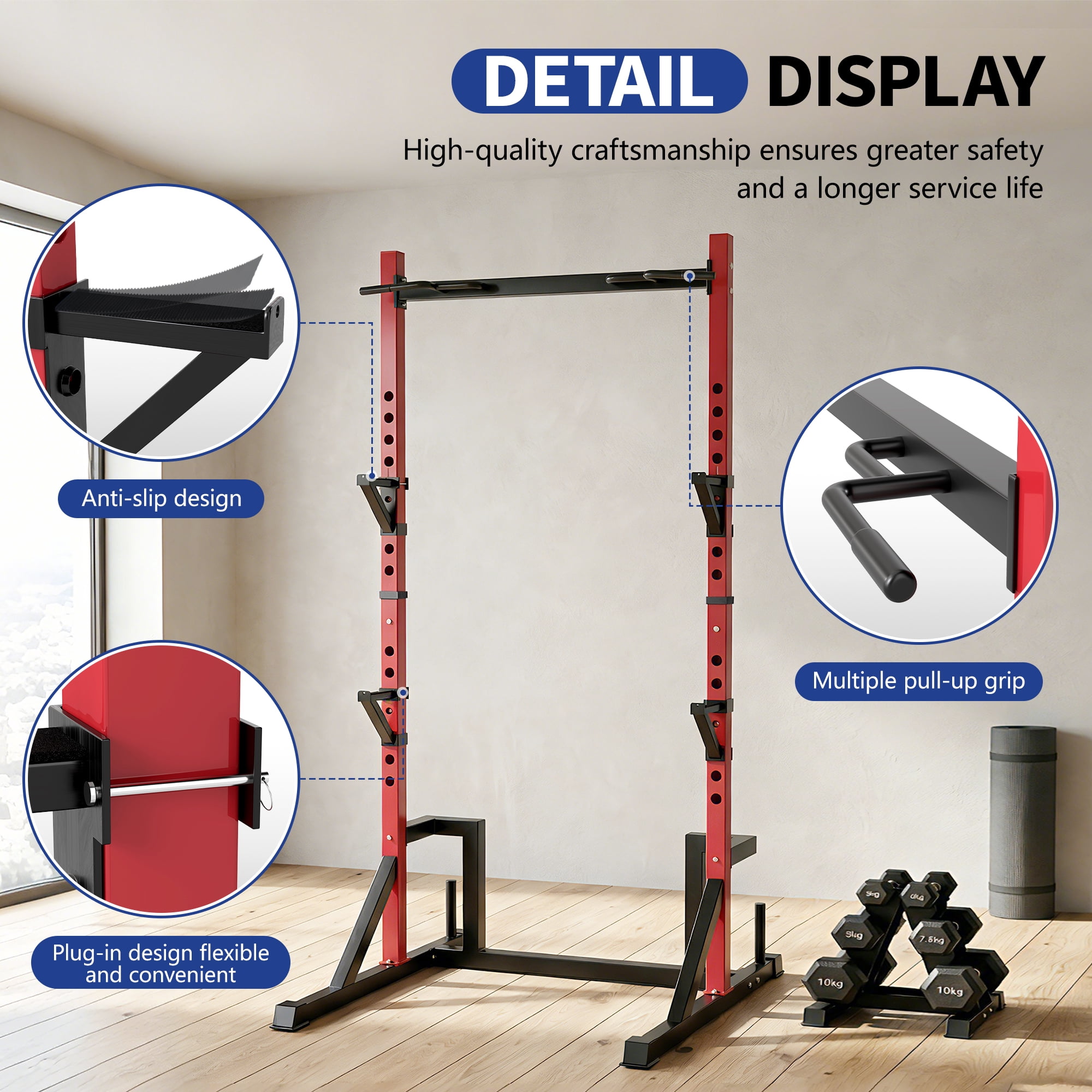 Primy Power Rack with Pull up Bar for Home Gym, 800Lbs Capacity Multifunction Adjustable Squat Stand Rack, Power Rack Cage