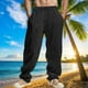 thumbnail image 1 of Pantalones largos para hombre, informales, holgados, de pierna ancha y con bolsillos con cordón, rectos, de poliéster., 1 of 9