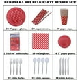 thumbnail image 2 of Party Combo Pack Red and White Polka Dot Paper Set For 16 Guest, 178 Pieces.Includes 32 Forks,16 Spoons, 16 Knives, 16 9" Plates, 16 7" Plates, 2 Tablecloths, 20 Cups, 20 Straws, 40 Napkins., 2 of 9