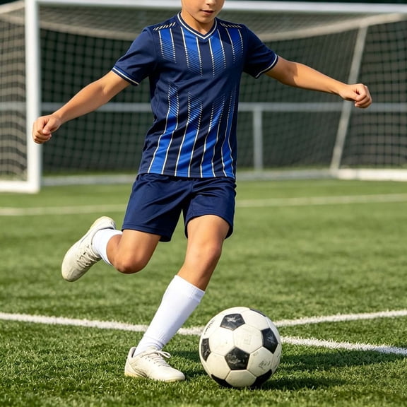 TrendOFT Soccer Uniforms Kids Adults Short Sleeve Training Breathable Sports Team Wear Soccer Blue 2XL