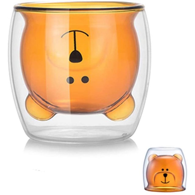 Vasos de café, té, vasos para beber, vaso de café, vaso aislante de doble pared, taza de café expreso, taza de oso y gato Adepaton MZQ-0554-1