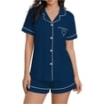 thumbnail image 1 of Womens Casual Rompers Summer Short Sleeve Polo V Neck Button Down Loose Fit Short Jumpsuits with Pockets, 1 of 5