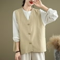 thumbnail image 5 of Htigea Womens Cotton Vest Casual Sleeveless Blazer Cardigans Lightweight Button Button Open Front Jacket Waistcoat Khaki M, 5 of 6