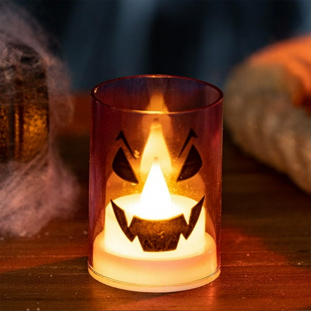 Uklsqma Halloween Led Flameless Candle Lamp | Multicolor Pvc Battery Operated Flickering Amber Light | Safe Indoor Ambient Lighting Decor for Halloween Party Ghost Festival Display