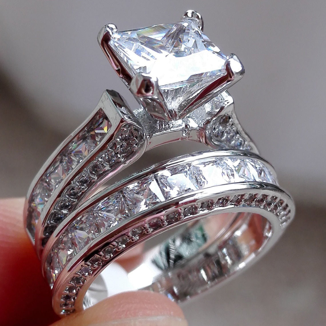 Retro Flower Alloy Jewelry White Sapphire Women Wedding Rings Size 6-10 