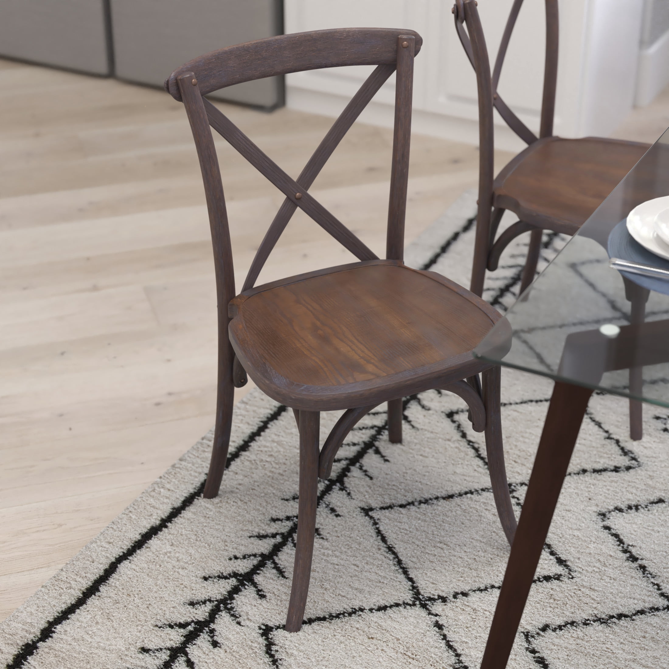 Merrick Lane X-Back Bistro Style Wooden High Back Dining Chair in Dark Driftwood